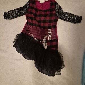Plaid Pink and Black Kids Halloween Costume Dress